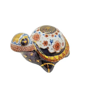 Vintage Turtle Paperweight Handpainted By Clare Walker Blue White Gold Accents - Picture 1 of 18