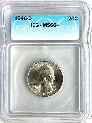 1946-D ICG SILVER WASHINGTON QUARTER - ICG MS 66 + - FREE SHIPPING! - Image 1 of 2