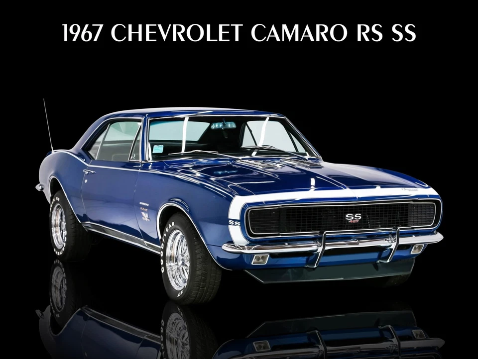 Chevrolet Camaro 1967 nuevo letrero de metal: RS SS en azul con borde blanco Foto 1 de 1