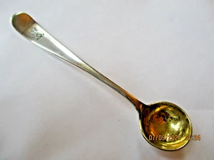 ANTIQUE SILVER COLOURED SALT SPOON , LION CREST , 9.3 CM , 11 .5 GM , RAT TAIL - Picture 1 of 7