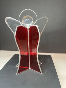 Figura de ángel de vitral vintage roja independiente LEER - Imagen 1 de 15
