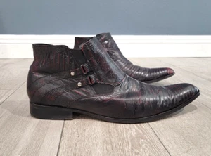 LOS ALTOS Distressed Brown Teju Lizard Leather Ankle Loafer Boots US 12 MX 32 - Picture 1 of 9