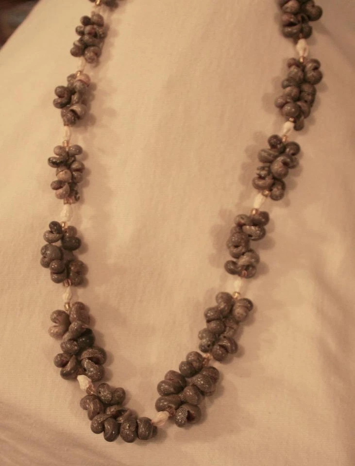 Striking Clustered Pearl Gray Natural Shell Long Goldtone Pendant Necklace - Image 1 of 1