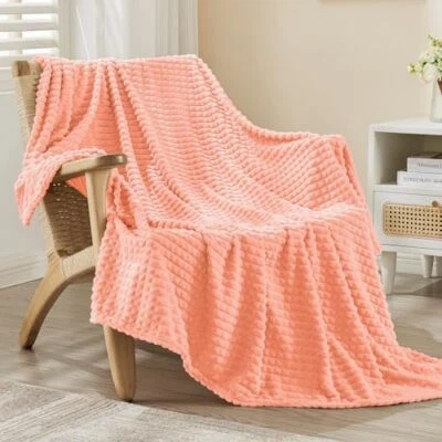  Soft Fleece Pink Blanket for Couch Luxury Flannel for Bed Sofa Throw Grid-pink - Image 1 of 4