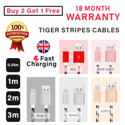 Micro Tiger Stripes Braided Heavy Duty Charging & Data Sync Cable for Samsung - Image 1 of 4