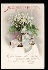 c1915 Int. Art Lily of the Valley flowers in vase Happy Easter postcard - Picture 1 of 2