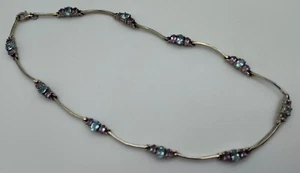 Vintage Blue Violet Stone Segment Link Sterling Silver Choker Necklace 925 - Picture 1 of 3
