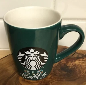 Starbucks Mug Siren Mermaid Logo Coffee Cup Green Floral 10 oz Big Thanks 2020 - Picture 1 of 9