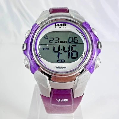 Women's TIMEX 1440 Digital LCD Purple / Silver Sport Watch Alarm Chrono T5K459 - Image 1 of 4