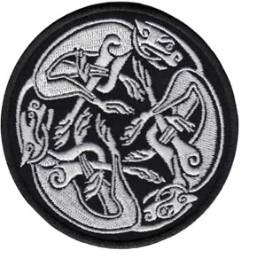 The Chasing Hounds Celtic Knot Patch (3") Iron-On Badge Irish Mythology Dogs - Picture 1 of 3