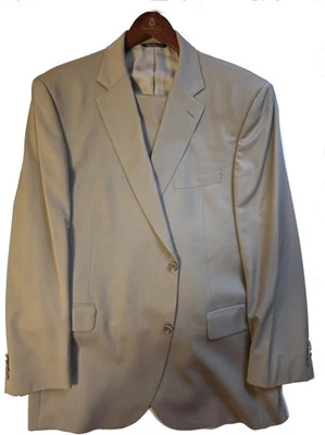 Carroll & Co Custom Suit Tan Beige Super 110 Italian Wool 46R Pristine - Image 1 of 4