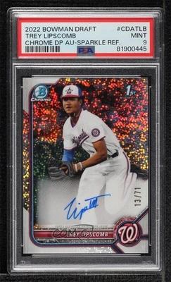 2022 Bowman Draft Chrome Pick Sparkle Refractor /71 Trey Lipscomb PSA 9 Auto - Image 1 of 2
