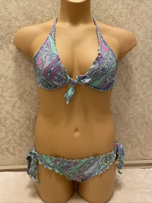 Victoria's Secret бикини. Многоцветная оборка пейсли. Топ размер 32D. Средний низ - Изображение 1 из 4