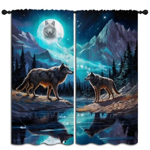 Wolf Rod Pocket Blackout Curtains for Boy Girl Bedroom, Forest Wild Animals F... - Bild 1 von 8