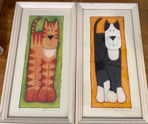 Set Of 2 VTG Framed Print Signed-by Kate Mawdsley ‘Ginger’ Cat + ‘Lucky’ Dog - Picture 1 of 14