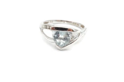 10k White Gold Aquamarine Diamond Ring Size 7.25 - Image 1 of 4