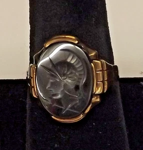 Vintage 10K Carved Hematite Roman Soldier Intaglio Mens Ring Size 9 1/4 - Picture 1 of 5