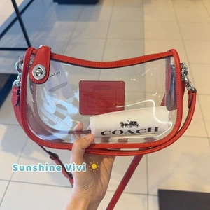 NWT Coach Stadium Swinger Bag Clear Coach with Dust Bag CBH13 Silver/Sport Red - Picture 1 of 11