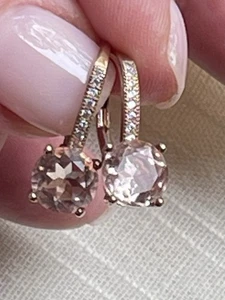 Bella Luce Stil 925 SS Rose Vermeil Leverback Ohrringe rosa & weiß CZ 2,59 G - Bild 1 von 8