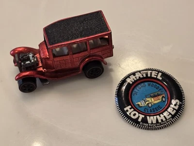Vintage 1968 Hot Wheels Redline Classic 1931 Ford Woody Magenta White Int Button - Image 1 of 4