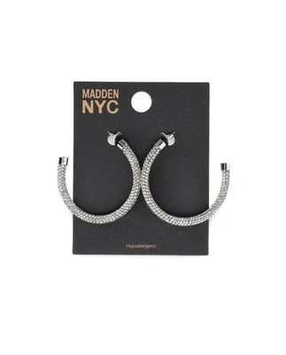 Pendientes de aro de tubo con pavé de rodio de moda para mujer Madden NYC Foto 1 de 3