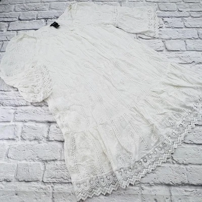Karen Kane White Eyelet Lace Tiered Bohemian Short Dress L XL Feminine - Image 1 of 4