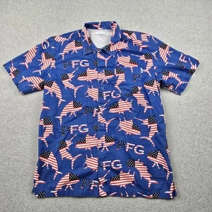 Columbia PFG Trollers Mejor Camisa Para Hombres M Azul Abotonada Bandera de EE. UU. Pesca Ventilada - Imagen 1 de 15
