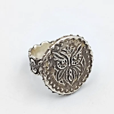 Artist Made Angelica Cammorota Sterling Silver 925 Round Owl Ring Sz 8 - Image 1 of 4