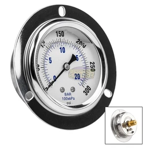 2.5" Liquid Filled Pressure Gauge 0-300 PSI 1/4" NPT CBM Panel Flush Mount - Picture 1 of 6