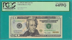 2009 $20 Low Serial Number/Birthday Serial Number 00000815 August 15 PCGS 64PPQ - Picture 1 of 2