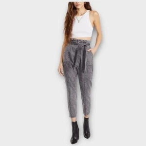 BB DAKOTA High Rise Paperbag Waist Jeans Size 0 Cropped Washed Belt Black - Picture 1 of 12