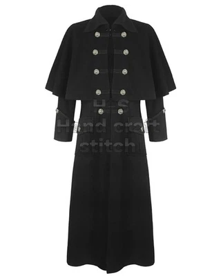 Highwayman Coat Men Inverness Cape Coat Sherlock Holmes Cosplay Wool Black Cloak - Image 1 of 4