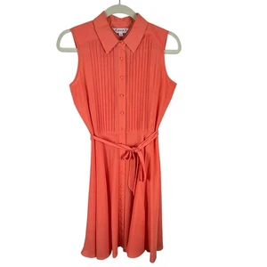 Nanette Lepore orange koralle Kragen ärmellos Gürtel Knopfleiste Kleid Größe 2 - Bild 1 von 10
