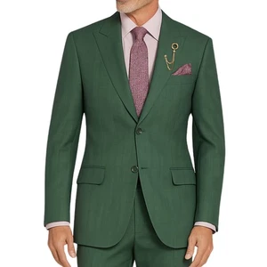 VINCI Men's Forest Green Glen Plaid 2-Button Reg Fit Suit w/ Peak Lapel - NEW - Picture 1 of 5