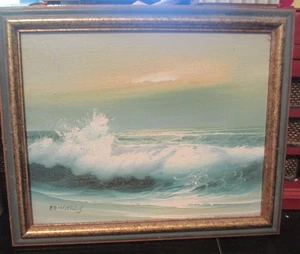 Vintage Seascape oil painting Nautical Coastal framed Wave Ocean, EDWARDS - Picture 1 of 3