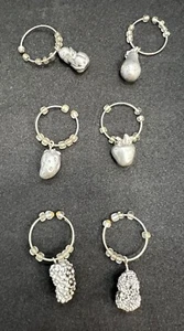 New W/O Box Set Of 6 Wine Glass Charms Metallic Fruit Theme Rings Party - Picture 1 of 7