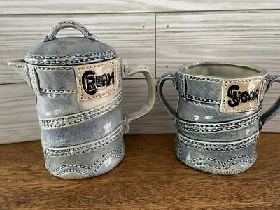 Conjunto de Jeans Vaqueros Vintage Cerámica Crema y Azúcar Boho Años 70/80 Hecho a Mano Foto 1 de 4