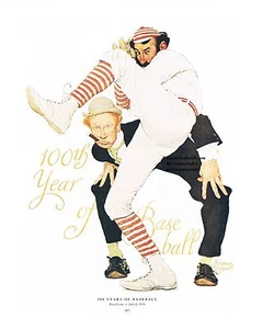 Norman Rockwell Baseball Print "100 YEARS OF BASEBALL / LOW AND INSIDE" Pitcher - Bild 1 von 1
