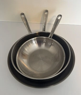 Emeril Stainless Steel Cookware Mixed Lot 3 Pans Skillets 12” 10” 8” - Image 1 of 4