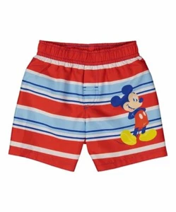 NEW Disney Baby Boy's Trunks SWIMSUIT Size 18M Light BLUE & RED Stripe MICKEY - Picture 1 of 2