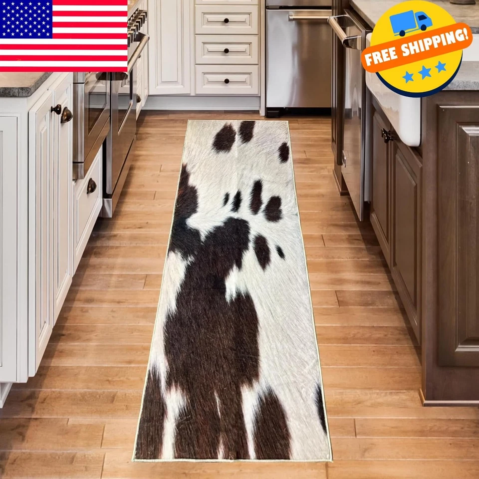 Alfombra de cuero de vaca alfombra con estampado de vaca para dormitorio alfombras occidentales alfombra de corredor negra y marrón Foto 1 de 4