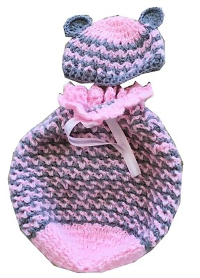 Saco de Dormir Bebé/Bebé Cocoon Gris Rosa con Gorra Conejito A Juego L-12" Foto 1 de 4