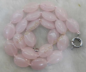 Long 24'' Natural Egg-shaped 13x18mm Pink Rose Quartz Gems Oval Beads Necklace - Picture 1 of 3