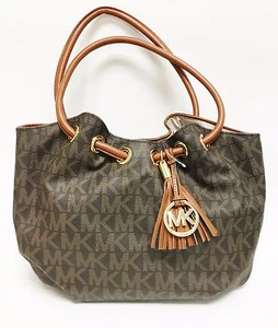 NEW MICHAEL KORS RING TOTE,BROWN LEATHER,GOLD MK LOGO,TASSEL,MED EW SHOULDER BAG - Picture 1 of 8