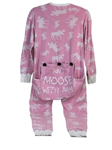 Lazy One Don't Moose with Me Pink 1 Piece Union Suit Pajamas Long Johns S - Picture 1 of 4