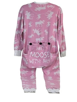 Lazy One Don't Moose with Me Pink 1 Piece Union Suit Pajamas Long Johns  S - Image 1 of 4