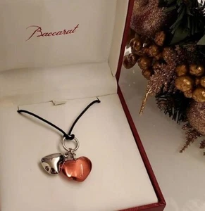 Baccarat Crystal Pendant Heart Clear pink double Necklace Choker - Picture 1 of 3