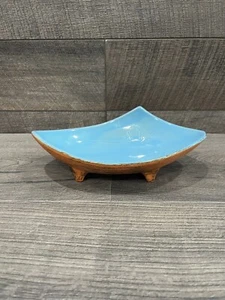 Vintage McCoy Pottery Footed Candy Trinket Dish Blue Orange Gold USA Retro MCM - Picture 1 of 9