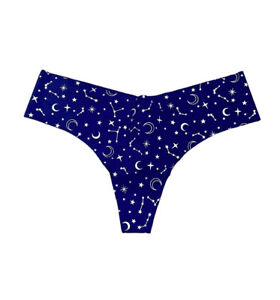 Dark Blue No Show Thong Silver Metallic Constellation Print Panty size Large NWT