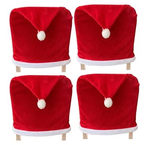 4 Pack Christmas Chair Covers Red Velvet Santa Hat Dining Chair Back Covers - Picture 1 of 7